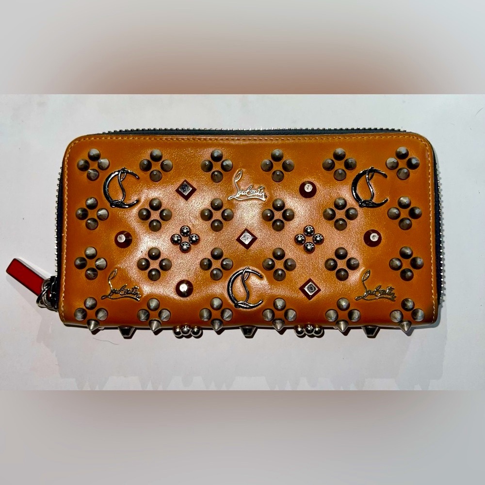 ♥️ Christian Louboutin Panettone Wallet Spikes Loubinthesky Seville Calf Leather - Picture 4 of 14